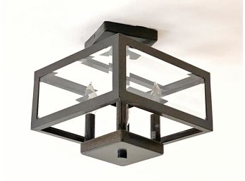 Black Coated Iron And Beveled Glass Ceiling Mount Light Fixture