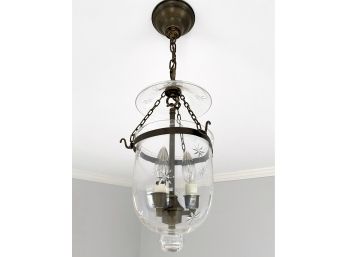 Etched Glass And Black Coated Iron Bucket Style Ceiling Mount Light Fixture