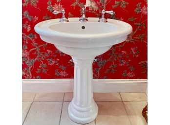 Porcelain Pedestal Bathroom Sink And Chrome Faucet