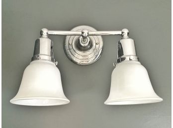 Polished Chrome Bathroom Wall Mount Double Light Fixture With Frosted Bell Shades