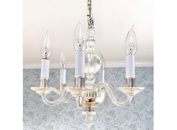 Polished Chrome And Glass Ceiling Mount Candelabra Chandelier