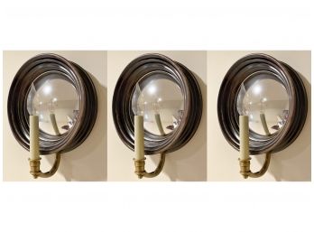 Set Of 3 Convex Porthole Candle Sconces