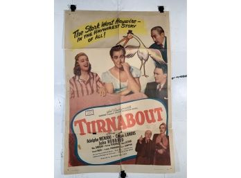 Vintage Folded One Sheet Movie Poster Turnabout  1940