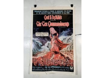 Vintage Folded One Sheet Movie Poster Cecil B Demilles The Ten Commandments 1972