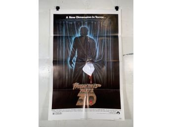 Vintage Folded One Sheet Movie Poster Friday The 13th Part 3 3D 1982