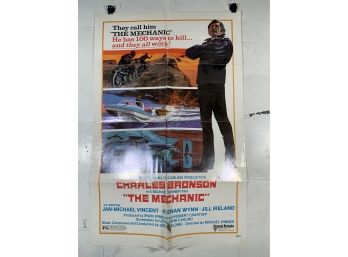 Vintage Folded One Sheet Movie Poster Charles Bronson The Mechanic 1972