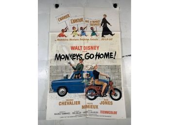 Vintage Folded One Sheet Movie Poster Walt Disney Monkeys Go Home 1966