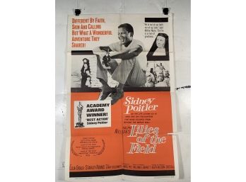 Vintage Folded One Sheet Movie Poster Sidney Poitier In Lilies Of The Field 1963