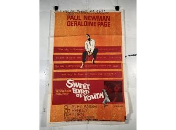 Vintage Folded One Sheet Movie Poster Sweet Bird Of Youth 1962