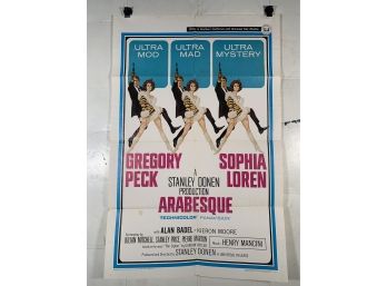 Vintage Folded One Sheet Movie Poster Sophia Loren In Arabesque 1966