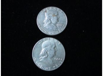 2 - Coins, 1962U.S. Franklin Silver Half Dollars