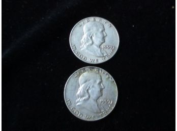 2 - Coins, 1959 U.S. Franklin Silver Half Dollars