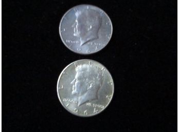 2 - Coins, 1964 U.S. Kennedy Silver Half Dollars