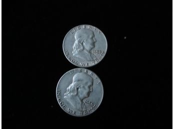 2 - Coins, 1956 U.S. Franklin Silver Half Dollars