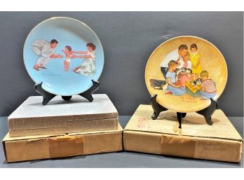 Pair Of Two Vintage Norman Rockwell Collectors Plates - 'The American Family' And 'New Arrivals' - 1979 & 1977