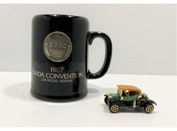 1987 Nada Convention Las Vegas Ceramic Mug With Small Toy Car