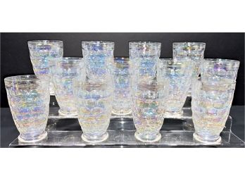 Mid Century Modern Iridescent Bubble Glass Iced Tea Glasses