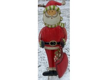 Metal Decorative Outdoor Display - Two Piece Santa Claus Holding Presents