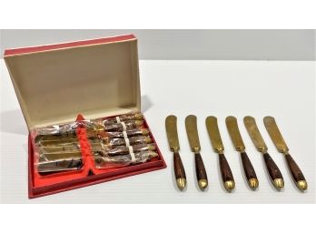 Two Sets Of Six MCM Solid Nickel Bronze And Wooden Handle Cheese Spreaders