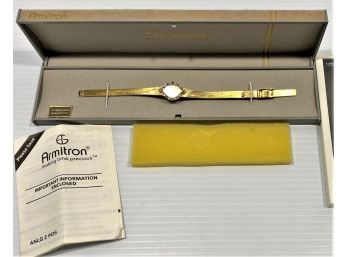 Vintage New Armitron Deauville Gold-Tone Ladies Watch With 10 Genuine Diamonds In Original Box