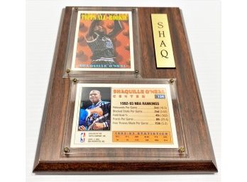 Pair Of Shaquille O'Neal 1992-93 First Team Tops All - Rookie Cards On Wooden Plaque