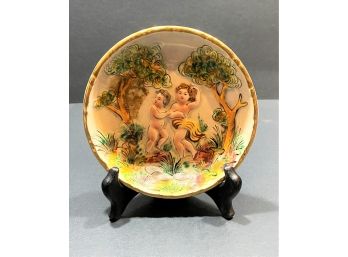 VTG Capodimonte Porcelain High Relief Plate Cherubs 1950's Era - Made In Italy