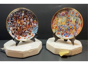 Pair Of Two Vintage Bill Bell Collectors Plates By Franklin Mint - Holy Cats & Limited Edition Santa Paws