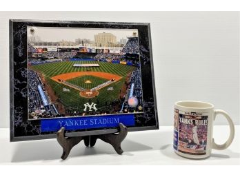 Vintage Yankees Lot Including Plaque Of Yankee Stadium And Daily News New York Yankees Subway Series 2000 Mug