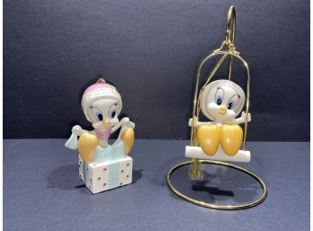 Cute Lenox Ceramic Tweety Bird Swinging Christmas Ornament's - Stand Included