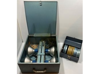 Vintage Photographers Work Lights & Metal Box Full Of Take Up Reels - In Working Condition