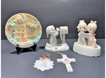 Lot Of Vintage Precious Moments Including Plate, Ornaments & Two Figurines - One Musical