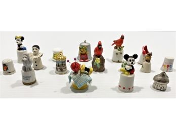 (Lot #5) Of Vintage Thimbles With Various Designs Including A Cardinal, Minnie & Mickey Mouse, Clown, Etc