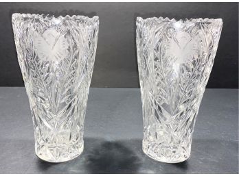 Pair Of Two Really Cool Etched Crystal Vase