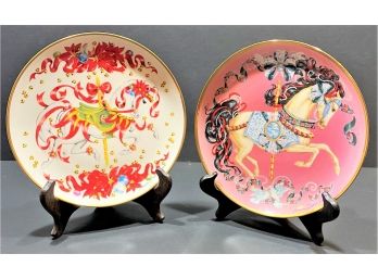 Pair Of Two Limited Edition Maureen Jensen Collectors Plates - Christmas Steed And Peaceful Prancer 1999