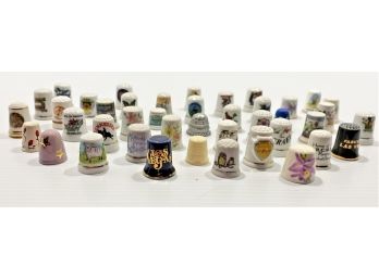 (Lot #10) Of Vintage Ceramic Thimbles Including Lions, Butterflies, Robin Birds, Flowers, Etc