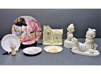 Lot Of Various Precious Moments Figurines & More Including Plates, House Clock, Ornament, Etc