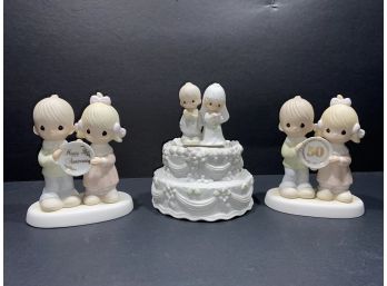 Group Of Three Jonathan David Precious Moments Figurines Including Two Anniversary & Musical Wedding