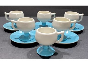 Gorgeous Caribe Mid Century Modern Grey And Blue Gradient Demitasse Coffee Cups With Saucers - Set Of Six