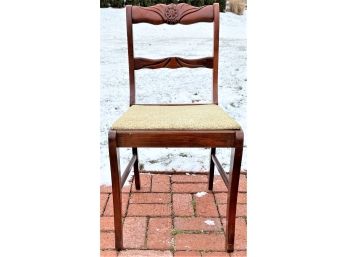 Vintage Ladder Back Wood Chair With Reupholstered Seat