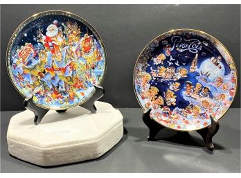 Pair Of Two Vintage Bill Bell Pepsi Cola Collectors Plates - A Pepsi Cola Christmas And The Heavenly Taste