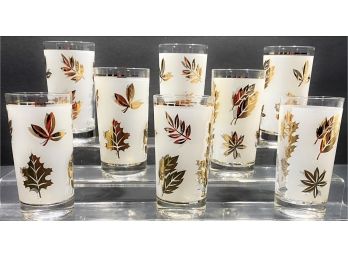 Pretty MCM Starlite Gold Toned Leaf And Frosted White Glass Cups