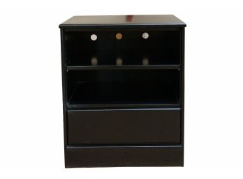 Black Painted TV Or Hi-Fi Stand, 2 Shelves And 1 Drawer, 24 X 18 X 30 High. 3 Wire Holes At Back Top.