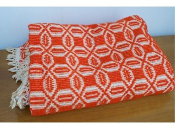 Orange & White Hand Woven Wool Greek Throw, 5 X 6