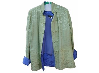 Reversible Silk Jacket, Blue And Soft Green, Size XL With Blue Shell Top