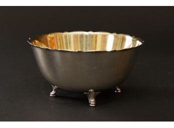 Silverplate Footed Bowl With Golden Interior, 8 Inches In Diameter.