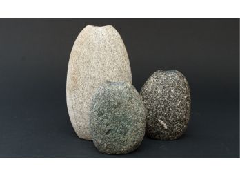 Three Granite Flower Pots Solid Rock With Bored Center