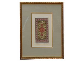 Framed Embroidered Miniature Rug, In Gold Carved Frame, 13 X 17.