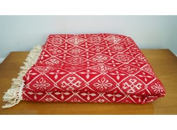 Red & White Hand Woven Greek Throw, 5 X 6 Feet