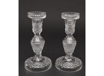 Cut Crystal Candlesticks, 7  Inches Tall.