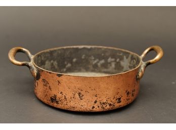 Copper Round Bowl With Handles, 8 Inch, Possibly Antique.